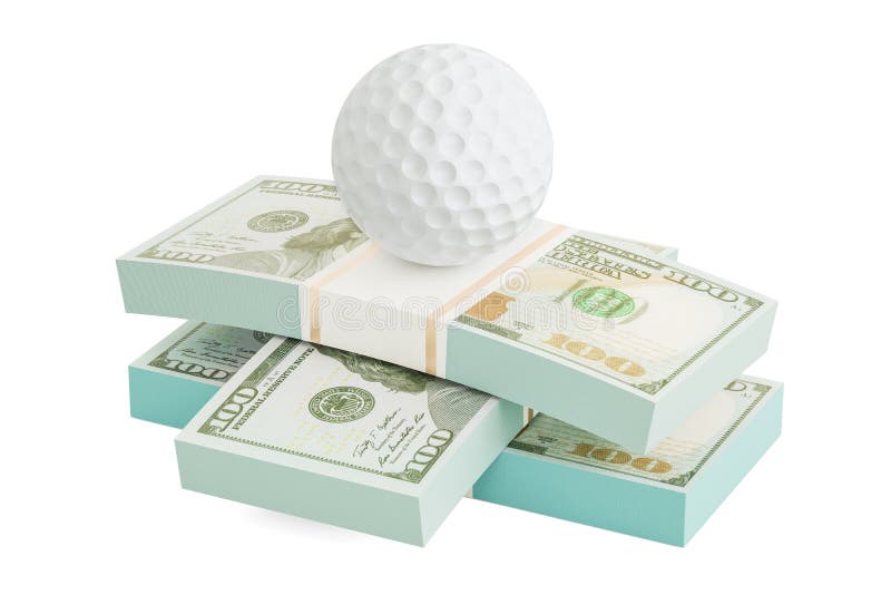 Money and Golf Ball. Online Sport Bets. 3D Rendering Stock Illustration