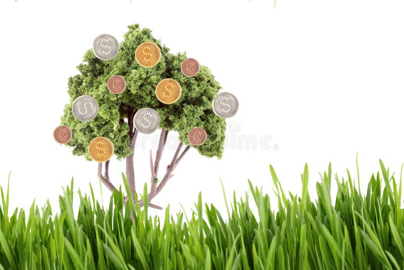 Money growing on tree with grass