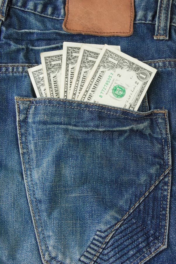 Money in jeans back pocket stock image. Image of sign 14882125