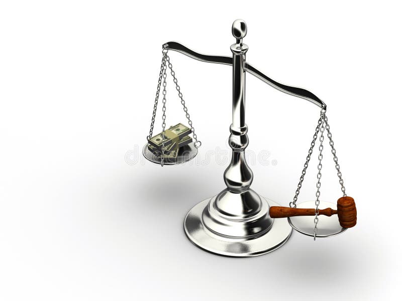 Scales of justice tipped with money symbolizing poverty barriers overcome by in forma pauperis Arkansas