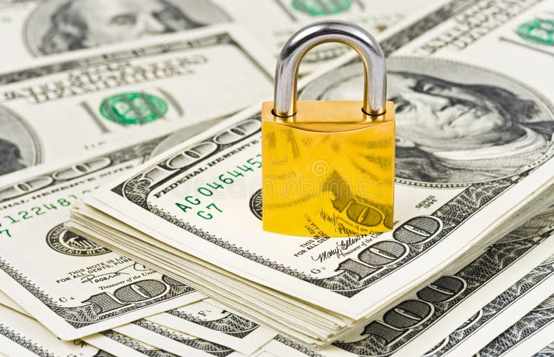 Money and lock - business security background