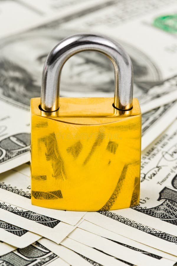 Money and lock - business security background