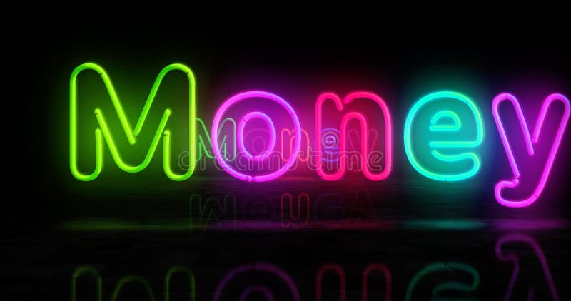 Money Neon Light 3d Illustration Stock Illustration - Illustration of ...