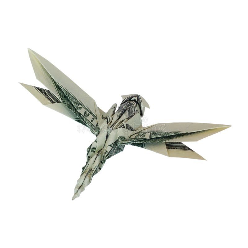 Money Origami DRAGONFLY Real One Dollar Bill Isolated on White Background royalty free stock image Money Origami DRAGONFLY Real One Dollar Bill Isolated on White Background royalty free stock image