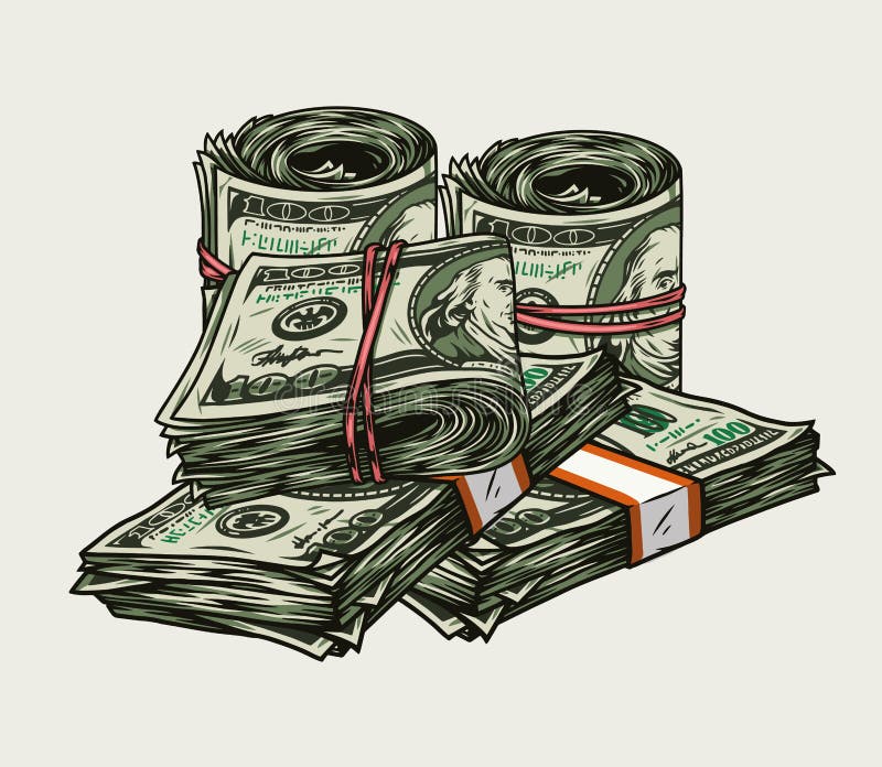 Money pile colorful vintage concept stock illustration