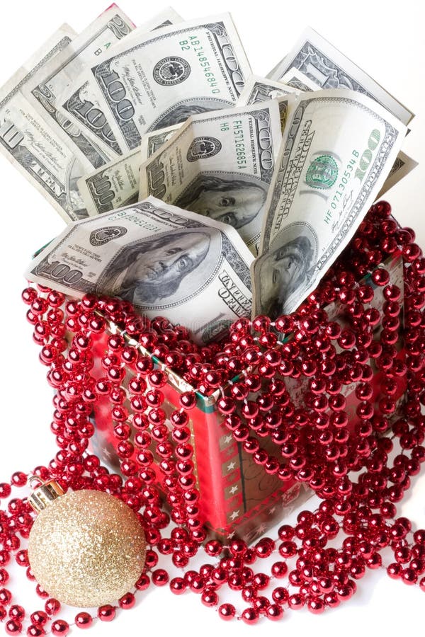 Money in a red gift box stock image. Image of tissue, seasonal 7114887