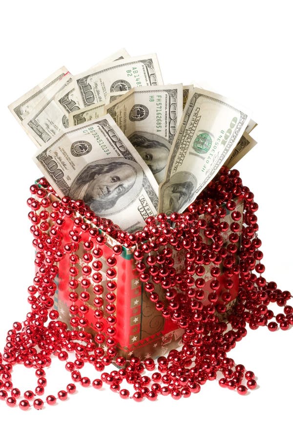 Money in a red gift box stock photo. Image of dollars 7229282