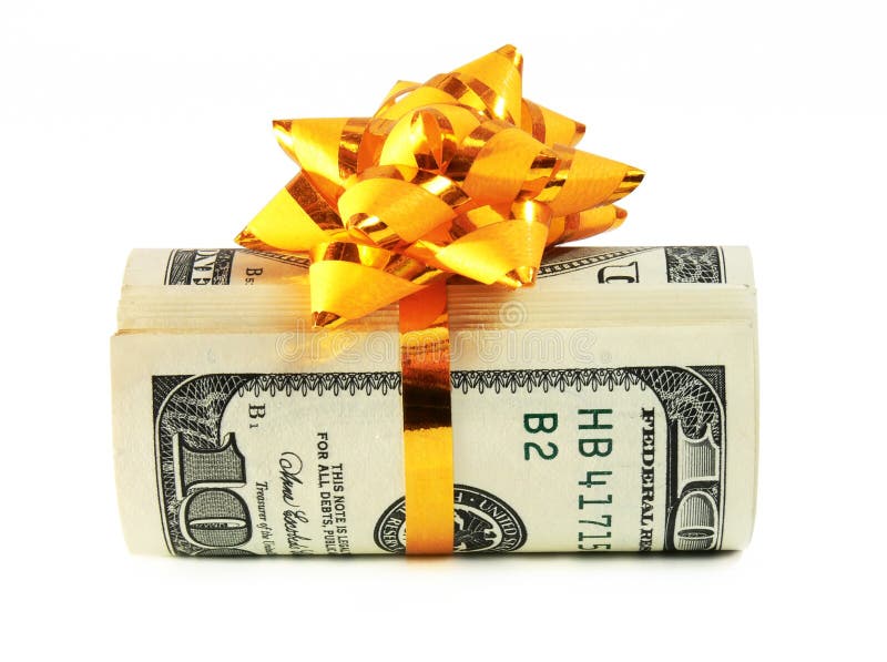 Money roll wrapped in a golden ribbon 2 royalty free stock photos Money roll wrapped in a golden ribbon 2 royalty free stock photos