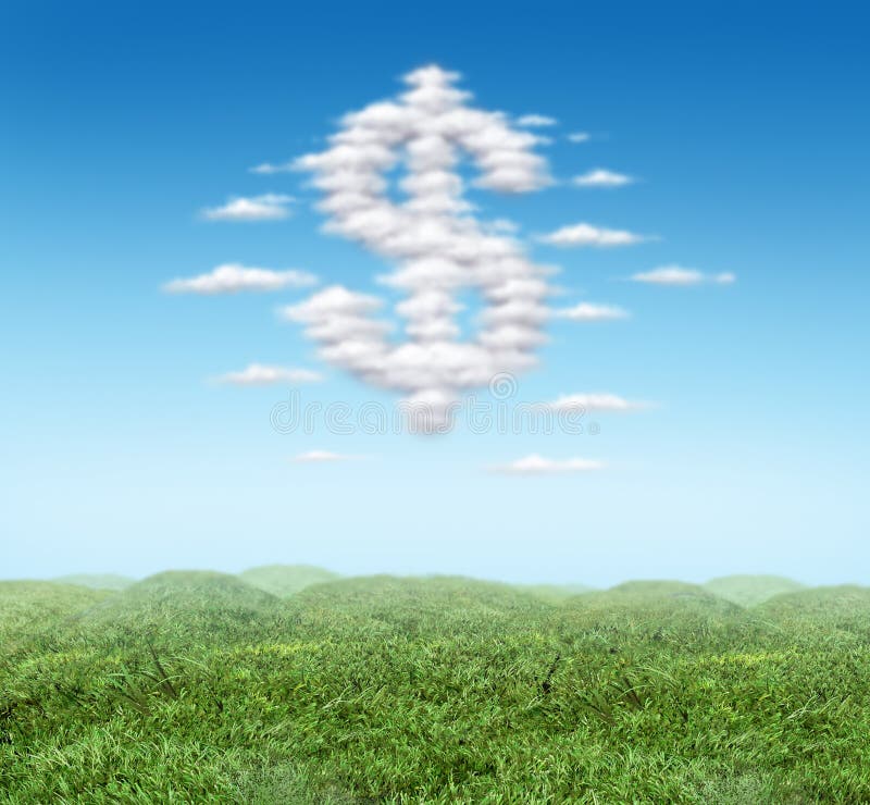 Floating Money sign dollar symbol cloud with blue sky. Floating Money sign dollar symbol cloud with blue sky.