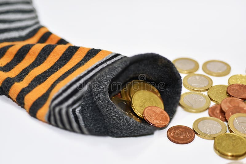 Cash and Coins in Sock stock image. Image of stash, finance 11861027
