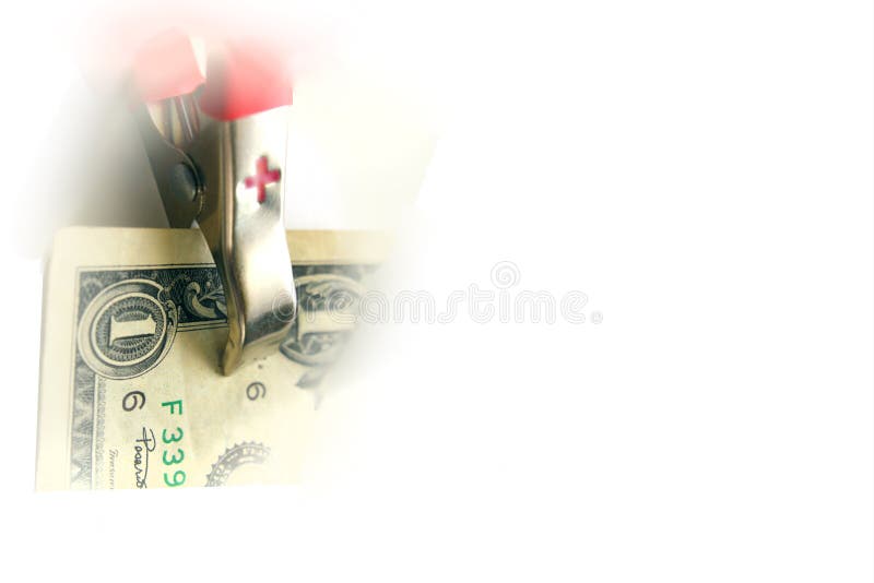 Money squeezed by a terminal clothespin on a white background with a plus sign, concept of business money making, place for text royalty free stock photography Money squeezed by a terminal clothespin on a white background with a plus sign, concept of business money making, place for text royalty free stock photography