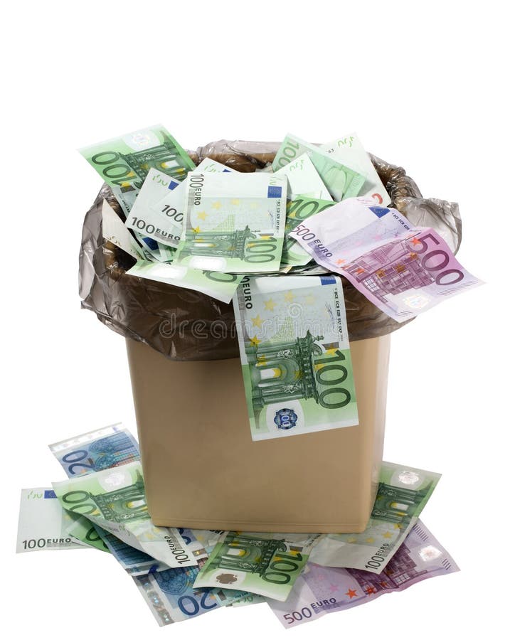 A money is in a trash bucket. stock images