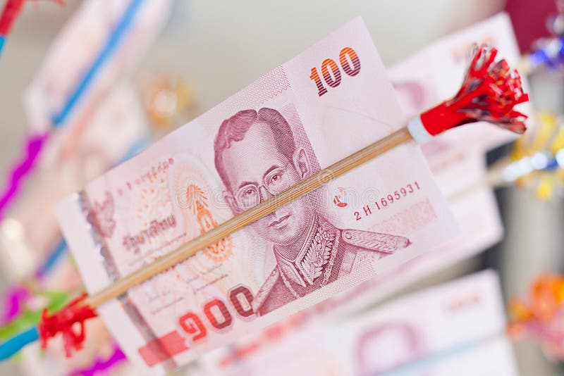 Money tree at a traditional Buddhist ceremony, Kathin, Thailand royalty free stock photo