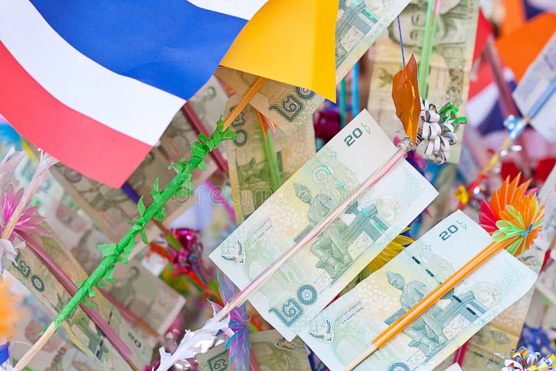 Money tree at a traditional Buddhist ceremony, Kathin, Thailand stock image