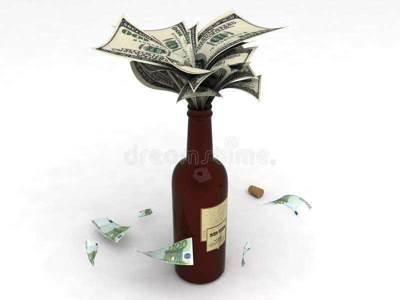 Money in a wine bottle stock illustration. Illustration of graphics