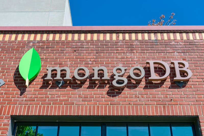 MongoDB sign and logo on Silicon Valley office of open source company that is headquartered in New York - Palo Alto, California, stock images