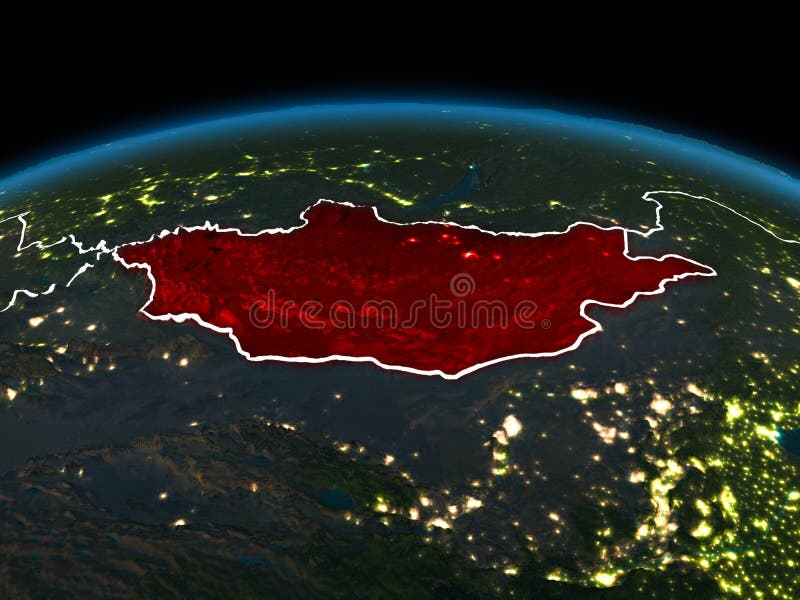 Mongolei auf Erde nachts stock abbildung