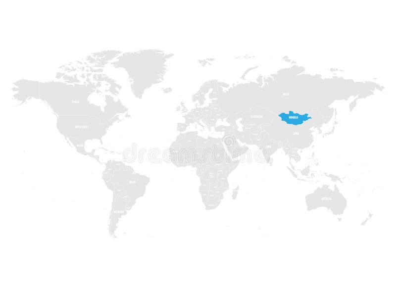 Mongolia marked by blue in grey World political map. Vector illustration vector illustration