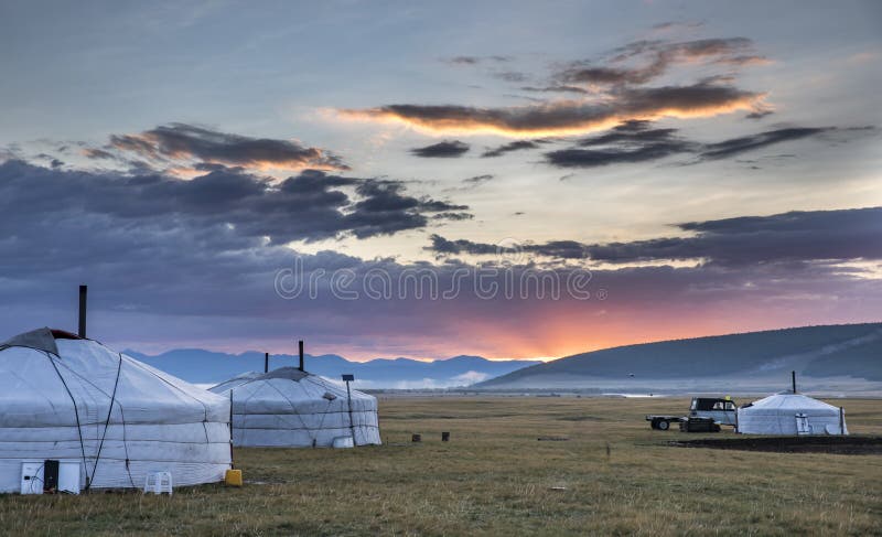 Mongolian yurt in a landscape on northern mongolia