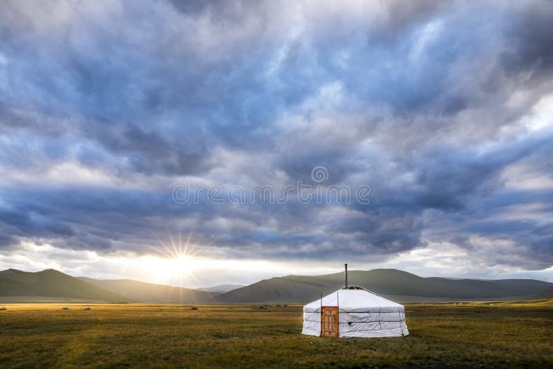 Mongolian yurt, called ger, in a landscape on northern mongolia