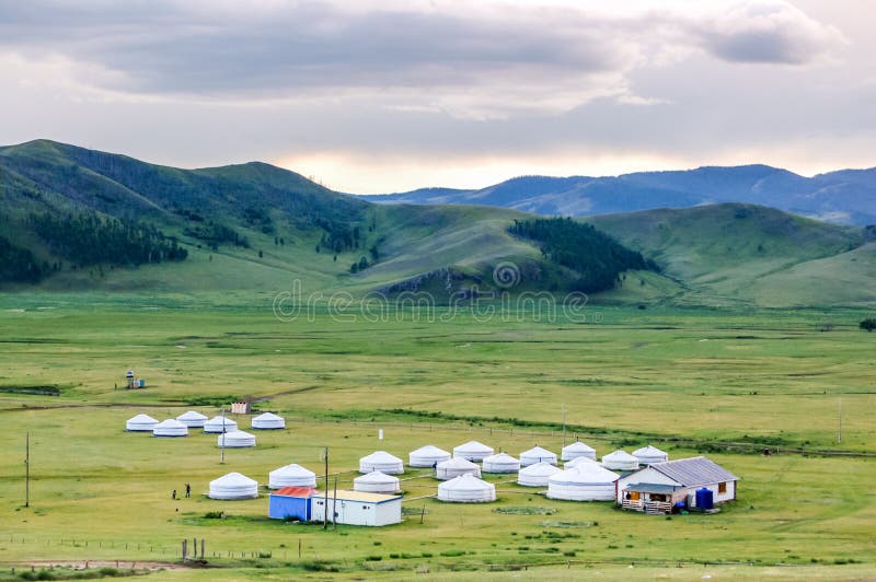 Mongolian yurts on steppe stock image. Image of home 67294897