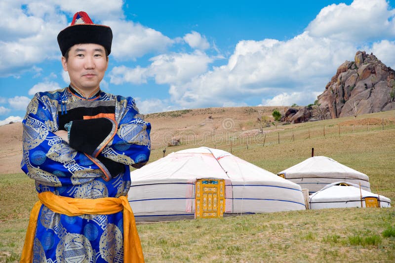 Mongolischer Mann und jurts
