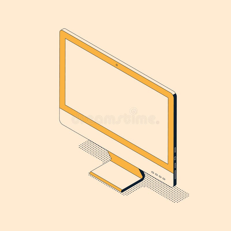 Moniteur d'ordinateur de bureau dans le style isométrique à la mode avec l'ombre texturisée avec l'écran vide - l'illustration d'isolement de vecteur de la position de PC de panneau sur la surface, peut être employée comme maquette