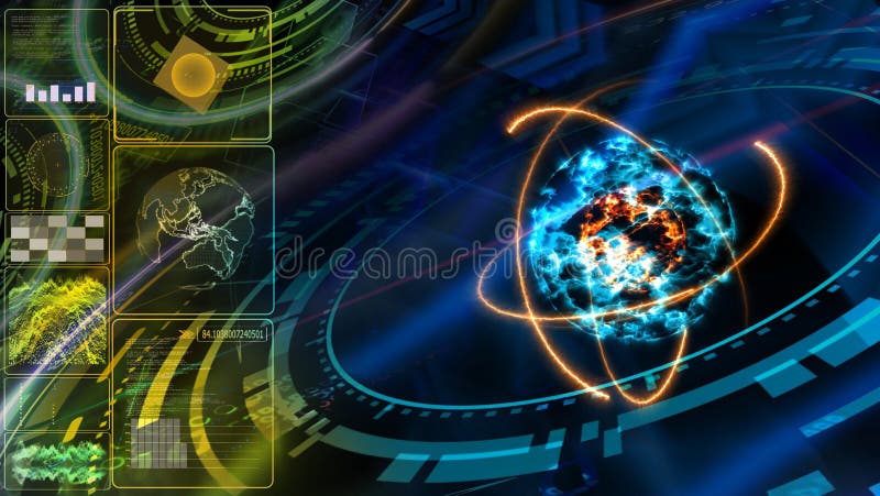 futuristic quantum computing visualization with blue and purple quantum bits processing information in a 3D matrix structure