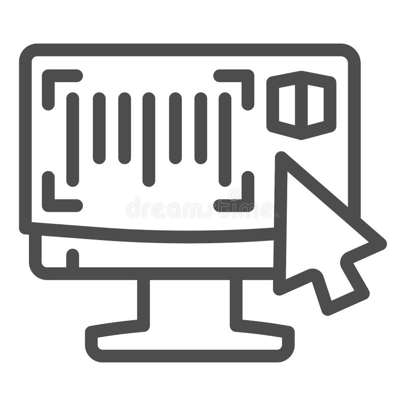 Monitor with barcode reader line icon, logistic and delivery service symbol, warehouse registry vector sign on white vector illustration