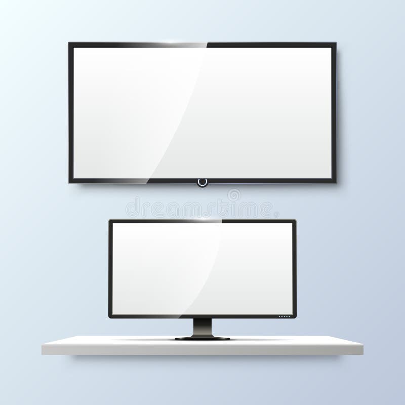 Monitor dell'affissione a cristalli liquidi e schermo piano bianco vuoto della TV Vettore