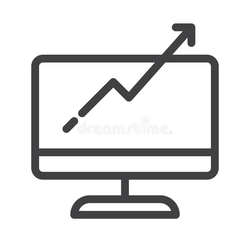 Monitor do computador com linha de carta crescente ícone do gráfico de negócio ilustração royalty free Monitor do computador com linha de carta crescente ícone do gráfico de negócio ilustração royalty free