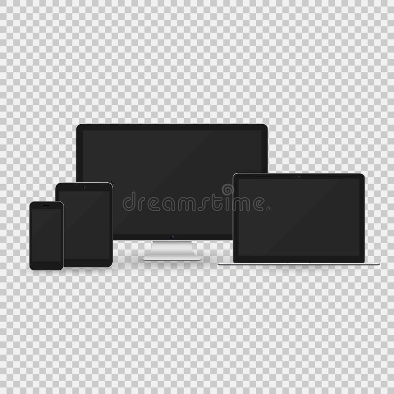 Monitor do computador, portátil, PC da tabuleta e telefone esperto ilustração royalty free Monitor do computador, portátil, PC da tabuleta e telefone esperto ilustração royalty free