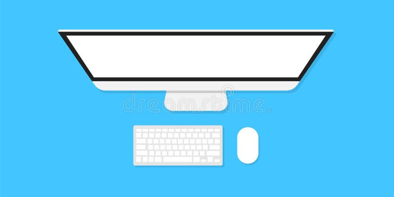 Monitor Keyboard and Mouse Illustration. Top View. Vector Devices