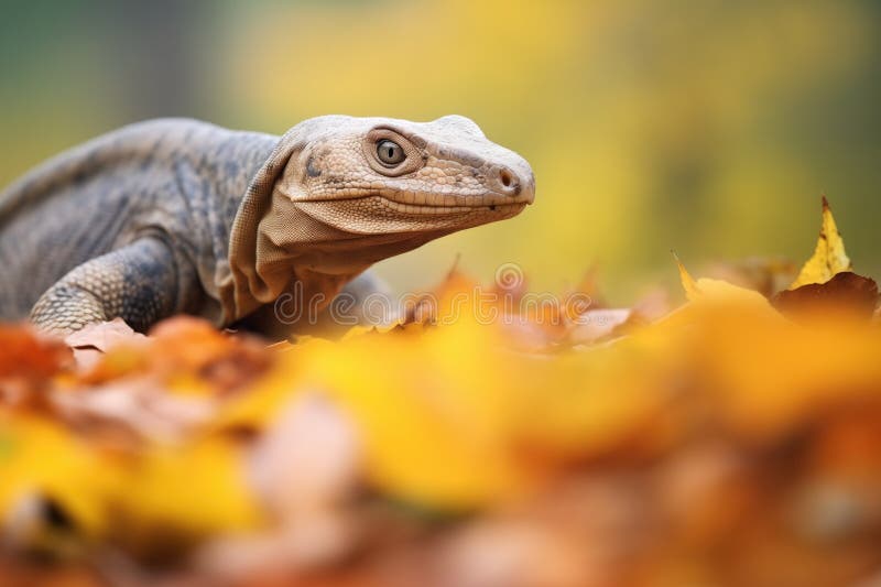 Monitor Lizard Hunting Amidst Autumn Leaves Stock Photo Image of