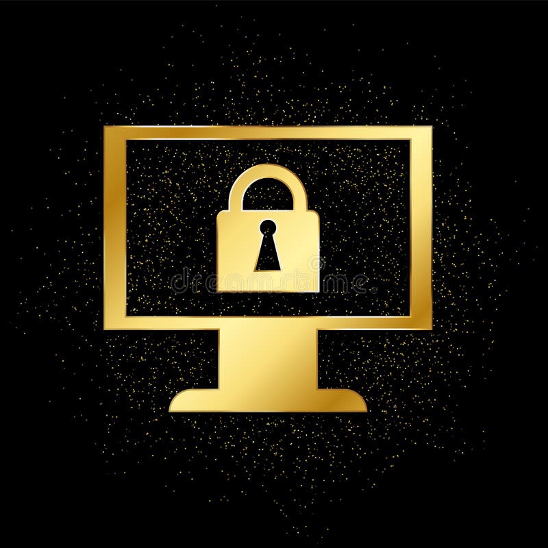 Monitor, Lock, Security Gold Icon. Vector Illustration of Golden