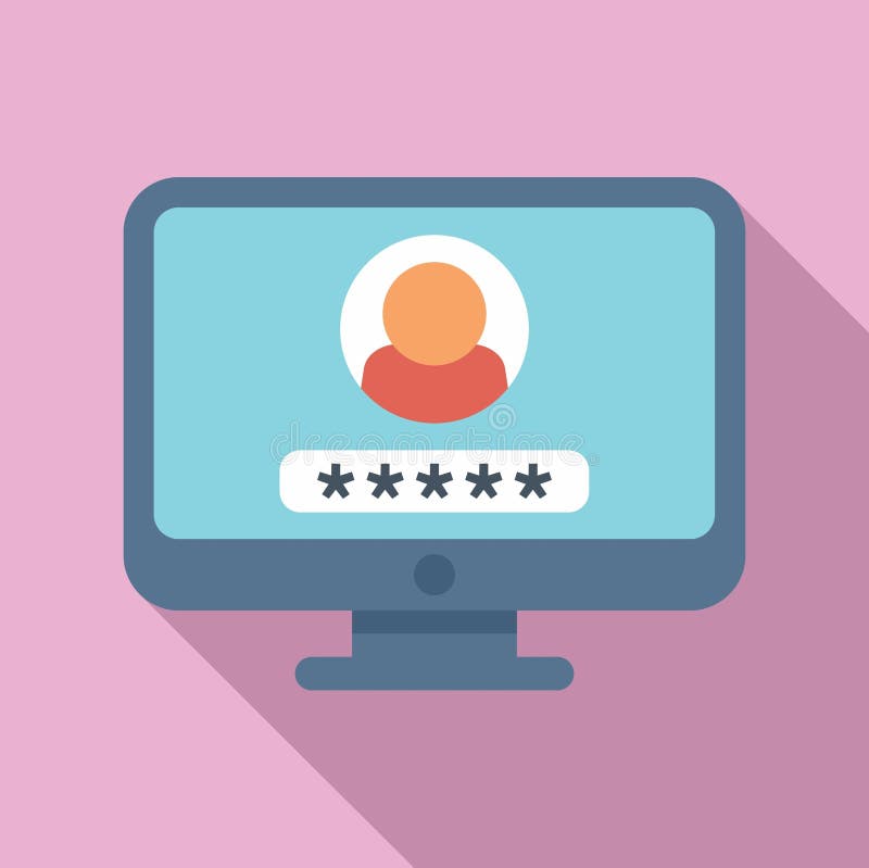 Monitor password icon flat vector. Mobile account stock illustration