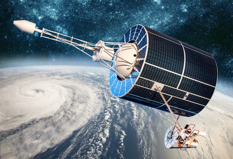 Monitoração satélite do espaço do tempo da órbita de terra do espaço, furacão, tufão na terra do planeta foto de stock Monitoração satélite do espaço do tempo da órbita de terra do espaço, furacão, tufão na terra do planeta foto de stock