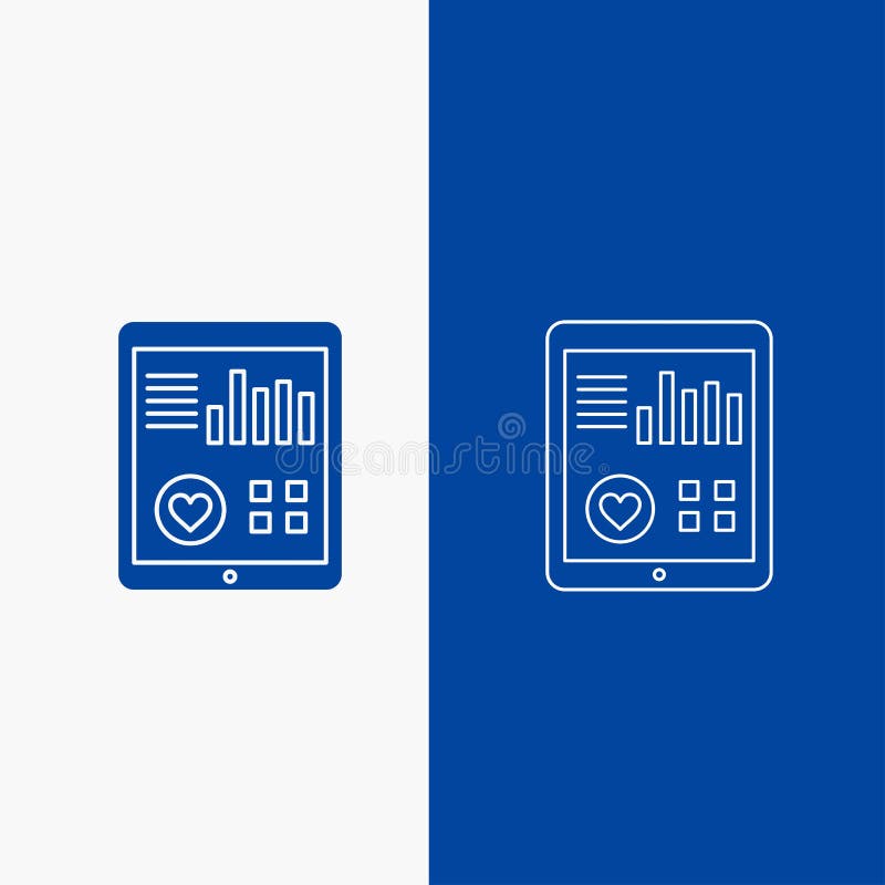 monitoração, saúde, coração, pulso, botão da Web paciente da linha do relatório e do Glyph na bandeira vertical da cor azul para ilustração do vetor monitoração, saúde, coração, pulso, botão da Web paciente da linha do relatório e do Glyph na bandeira vertical da cor azul para ilustração do vetor