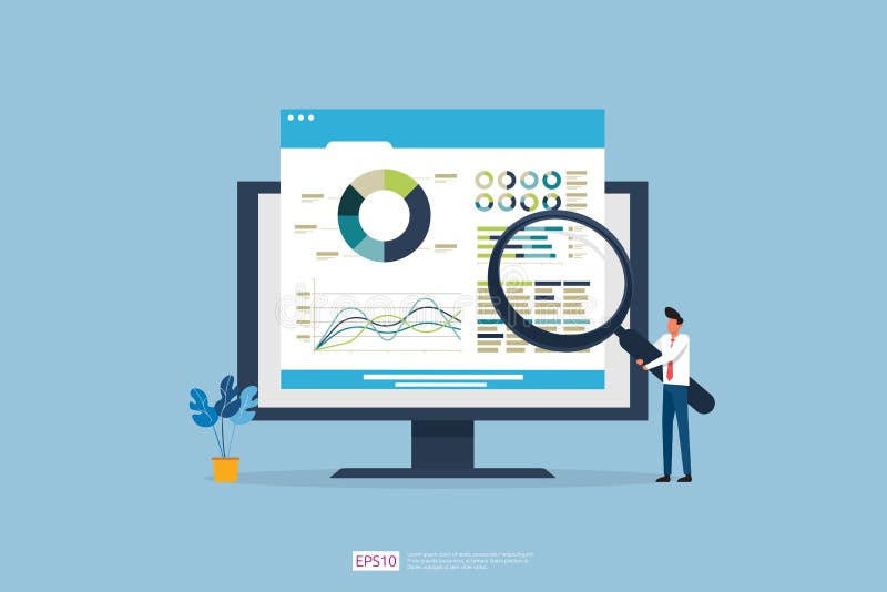 Monitoring And Analysis Report Statistics, Investment, Website SEO Screen  PC Monitor With Tiny People Concept. Business People And Stock Vector -  Illustration of statistic, dashboard: 186647430