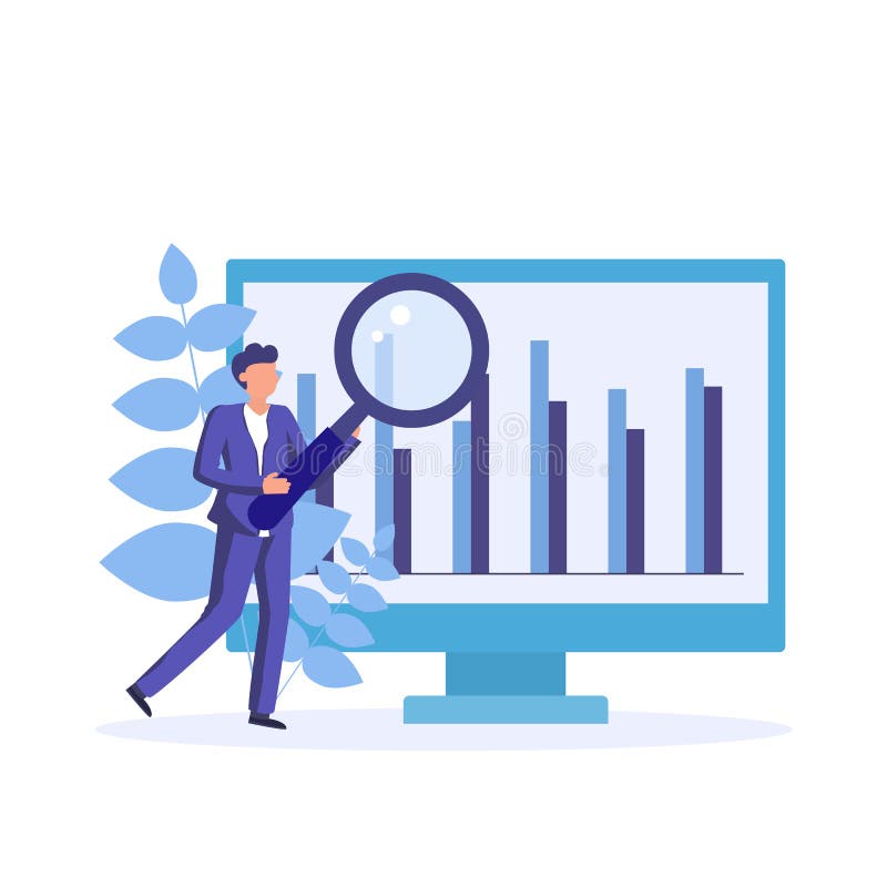 Monitoring and Analyze Finance Report on Computer Monitor. Stock Vector