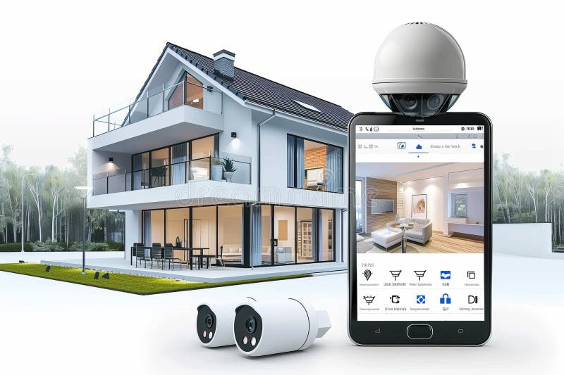 Monitoring interface in camcorders integrates internet security cameras for detection, protected by algorithmic security systems f royalty free illustration