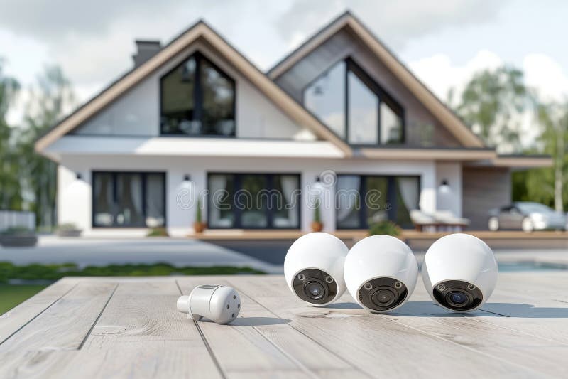 Monitoring surroundings with cyber protection in alarm systems combines with unhackable security concepts and interactive detectio stock illustration