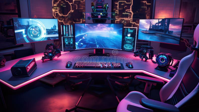 Monitors computer table stock illustration