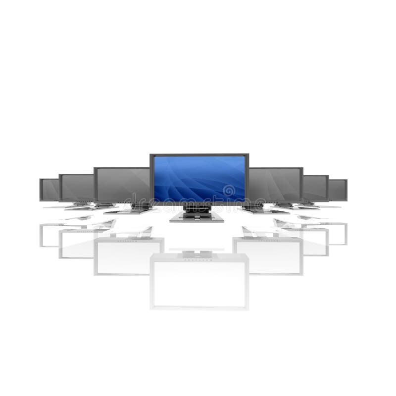 Monitors in a row isolated on a white