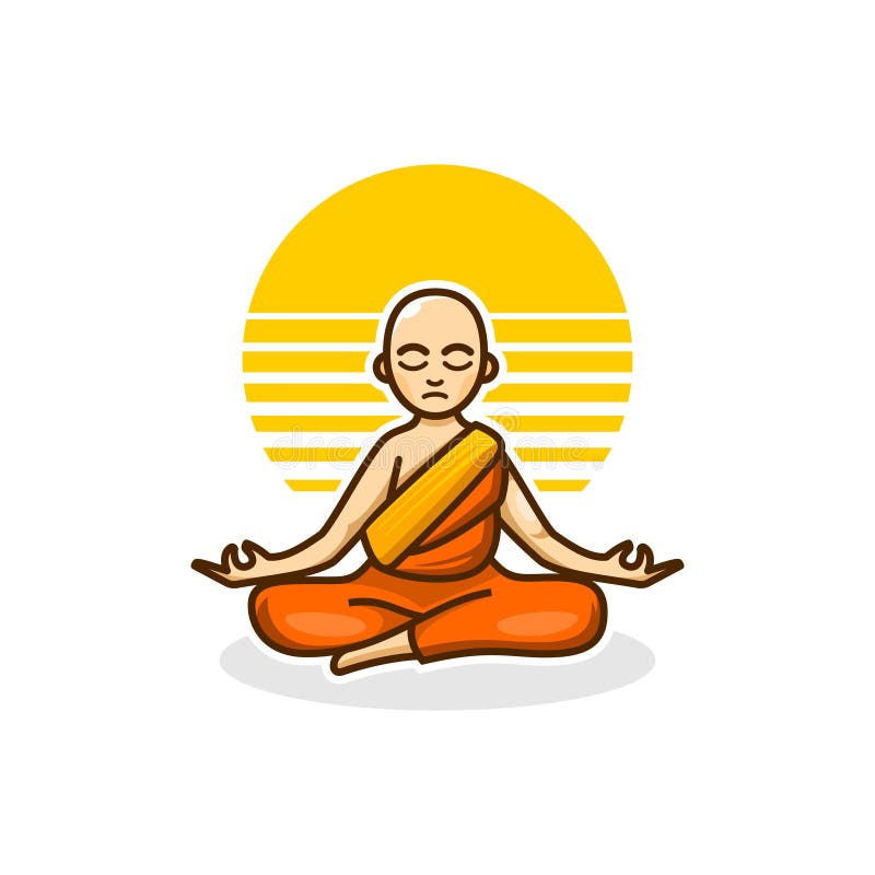Monk Logo Icon, Buddhist Monk Cartoon Character Yoga Meditating in Orange and Yellow Robe with Sun Background Vector Illustration Stock Vector - Illustration of east, culture: 202940133 Monk Logo Icon, Buddhist Monk Cartoon Character Yoga Meditating in Orange and Yellow Robe with Sun Background Vector Illustration Stock Vector - Illustration of east, culture: 202940133