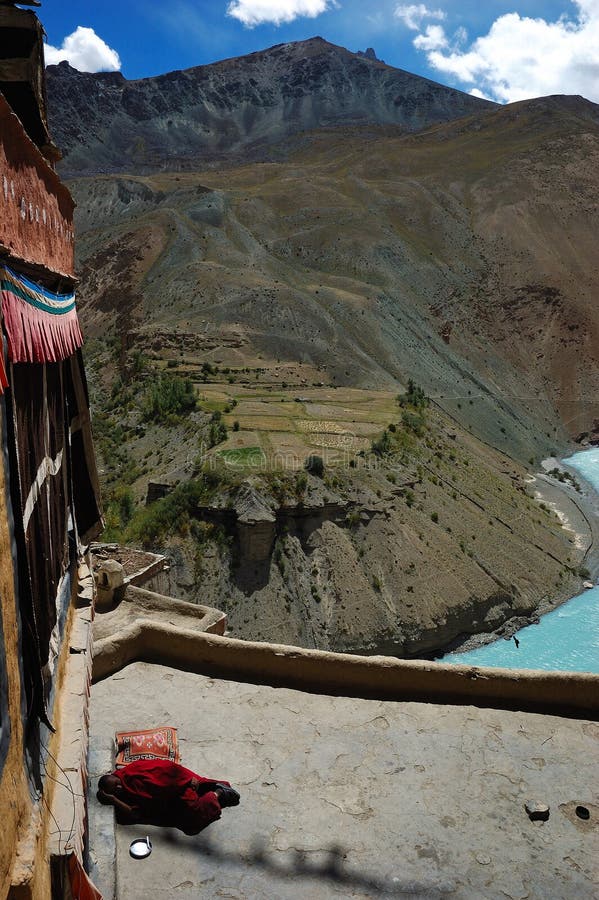 Monk relaxing stock image
