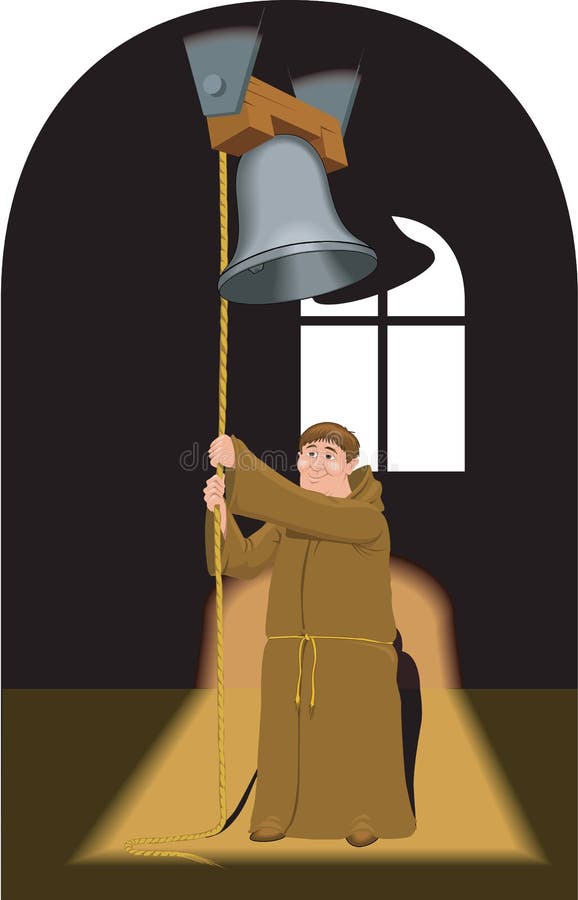 Monk Ringing Bells Vector Illustration