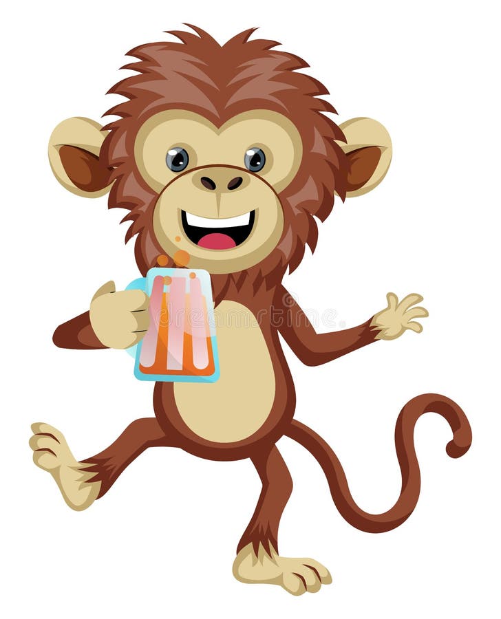 Monkey with Beer Logo. Vector Illustration. Stock Vector Illustration
