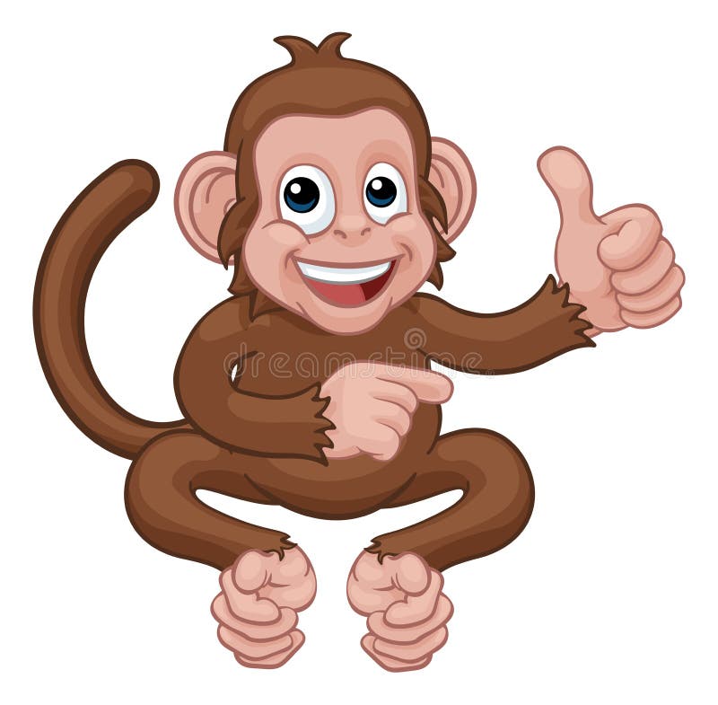 Monkey Cartoon Animal Thumbs Up and Pointing