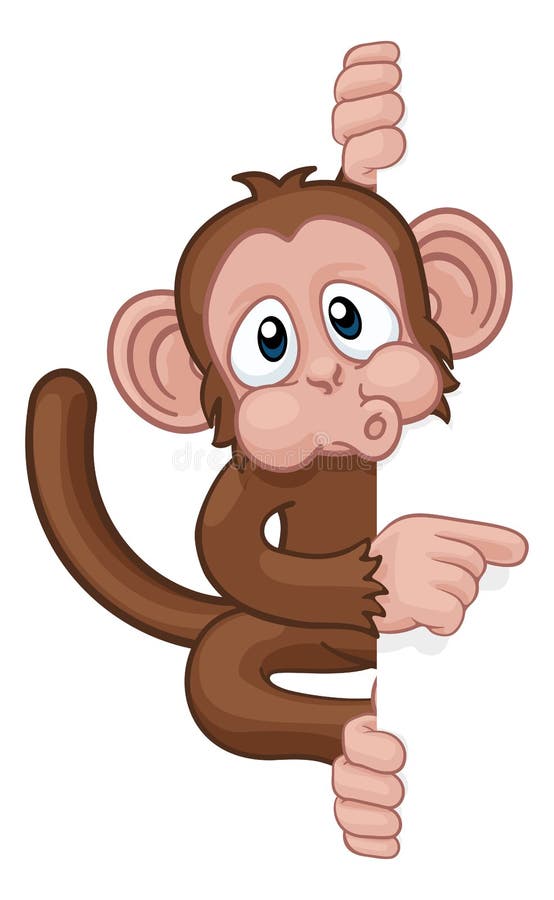 Monkey Cartoon Character Animal Pointing At Sign